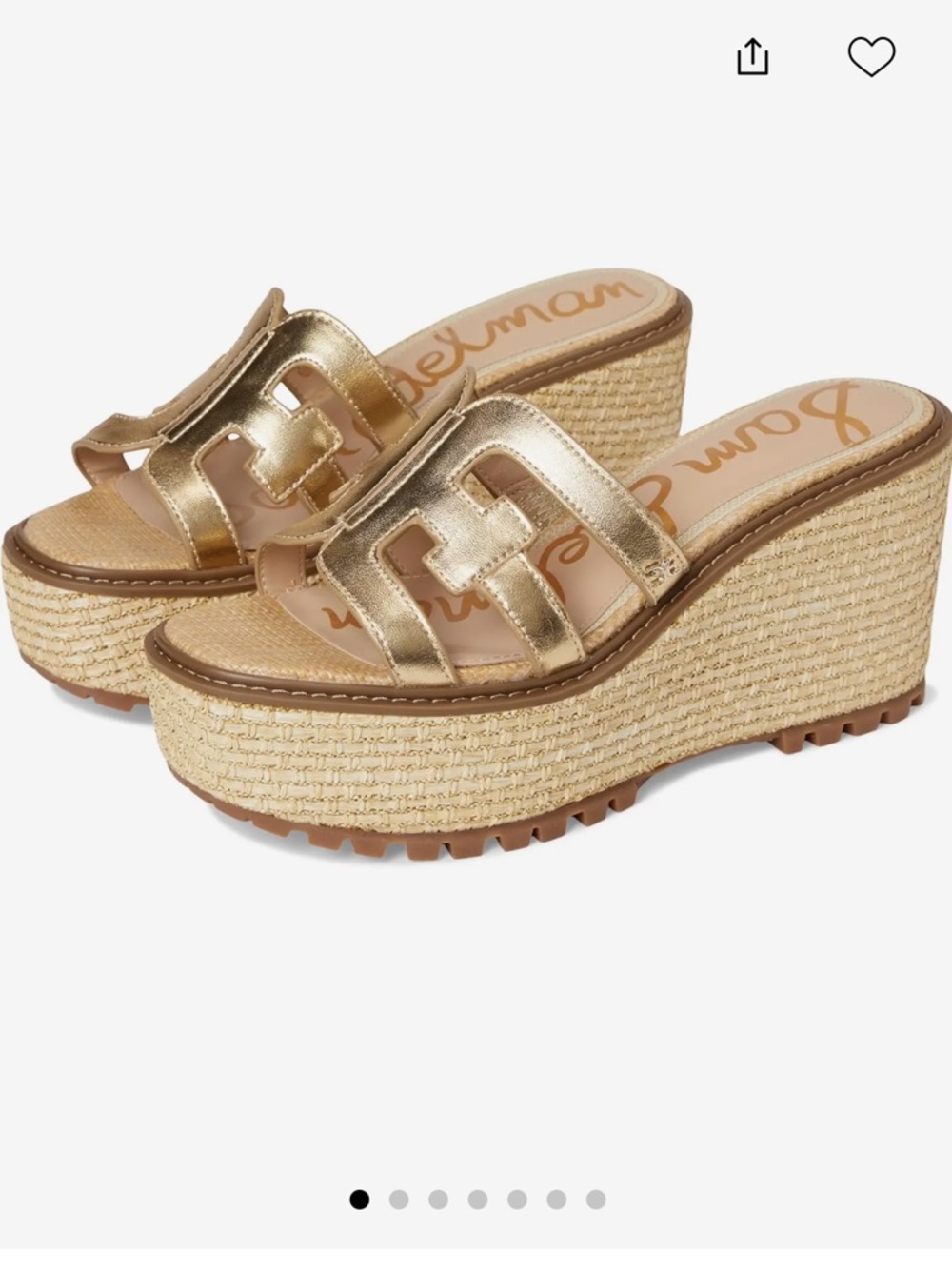 Sam Edelman Metallic Gold Espadrille Platform Wedge Slides